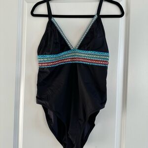 Woman One Piece Swimsuit - Black with Multicolor Accents